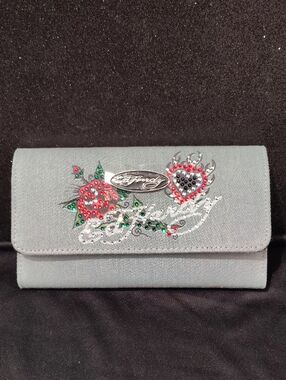 Ed Hardy Denim Wallet With Sequins